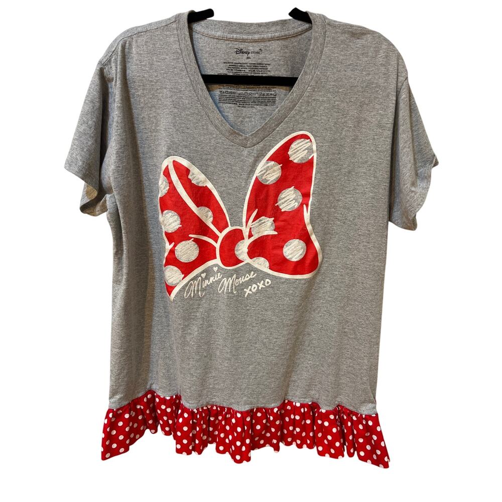 Disney Store Minnie Mouse Gray Ruffle Hem T-Shirt Women’s Plus Sz3XL Graphic Tee